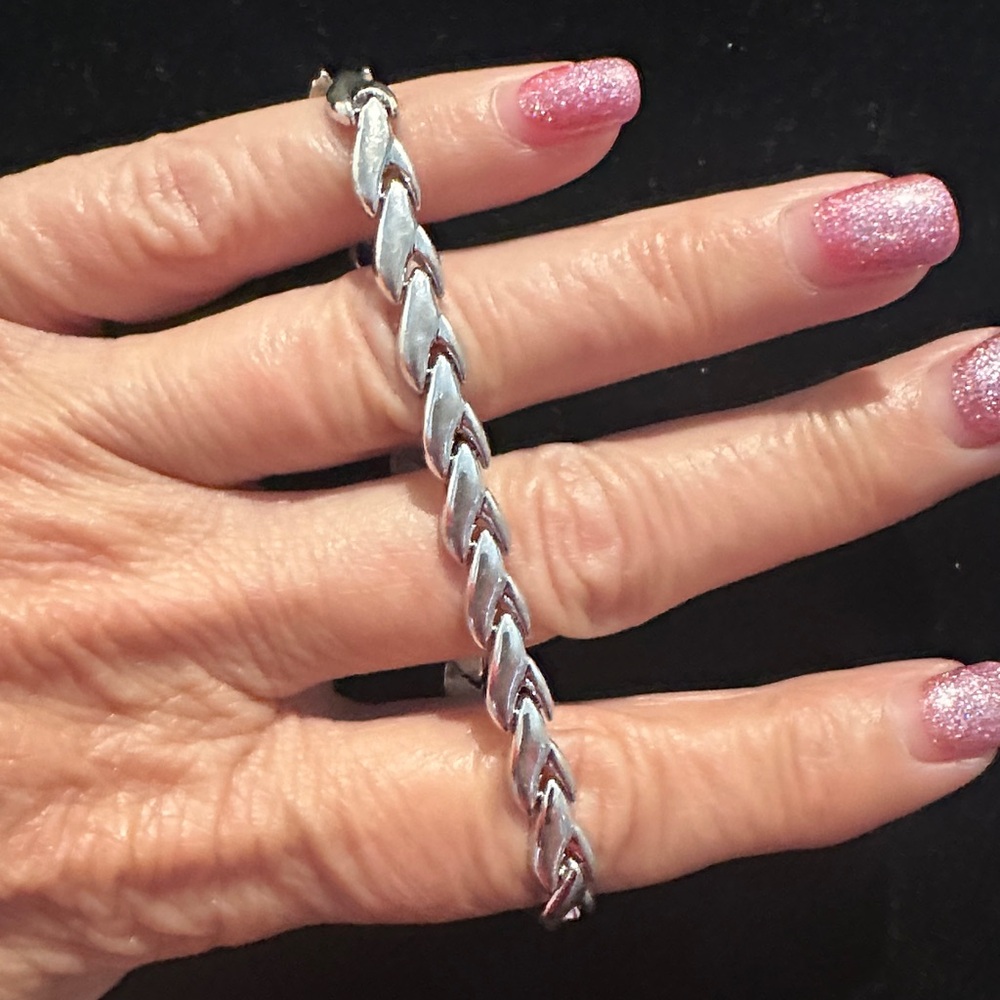 VTG Krementz 925 Sterling Silver Italian Wheat Chevron Link Bracelet